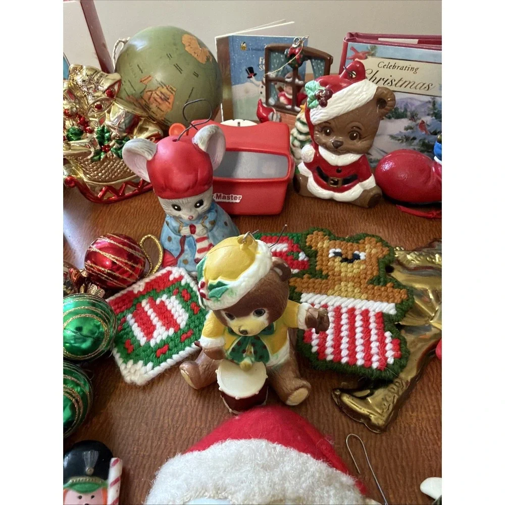 Vtg Christmas Ornament Lot: Ceramic, Brass Horns, Hallmark, Pooh,‎ Sessme Street